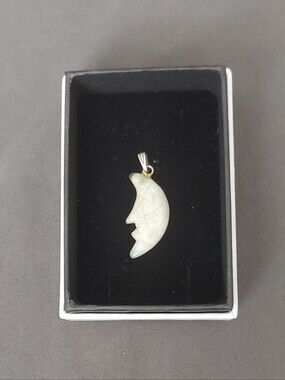 Jade Crescent Moon Face Pendant - Green Moon Charm